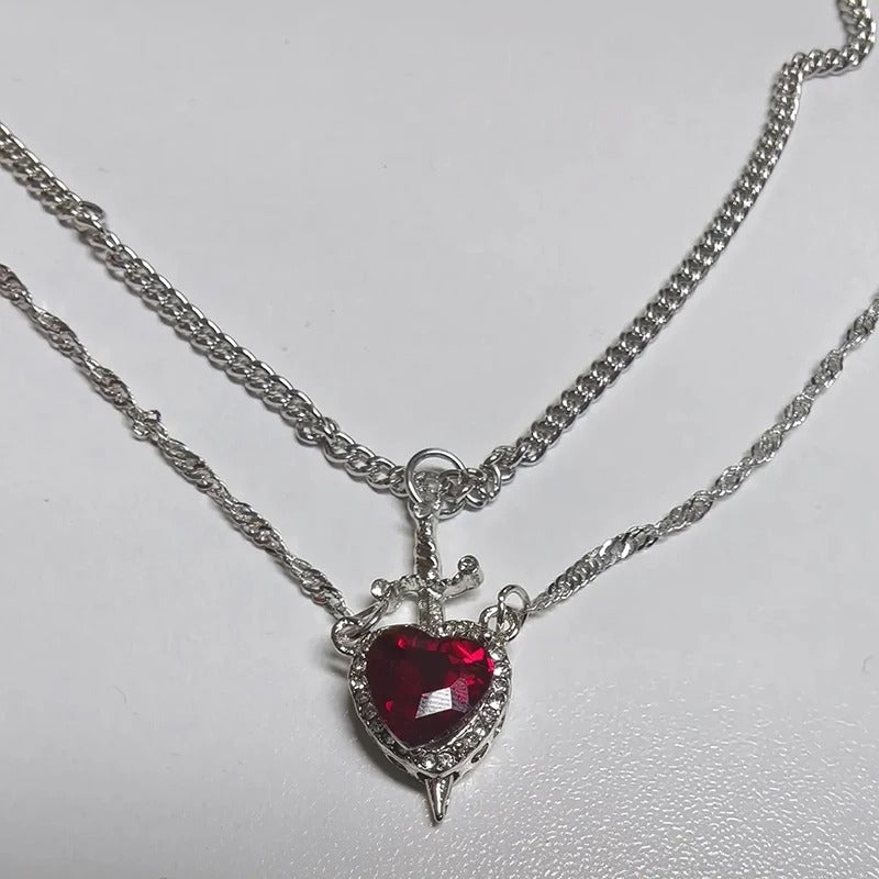 Heart & Sword Pendant – Couples Necklace (Silver or Gold)