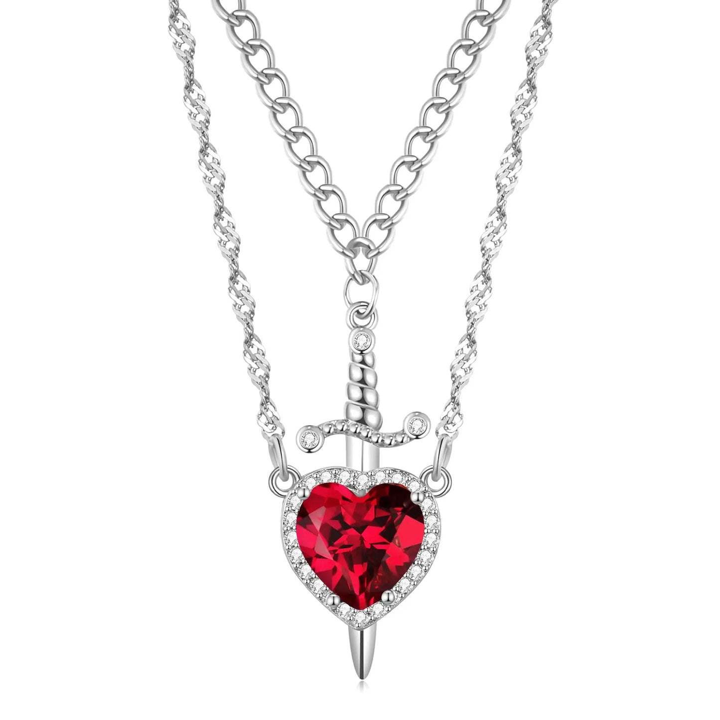 Heart & Sword Pendant – Couples Necklace (Silver or Gold)